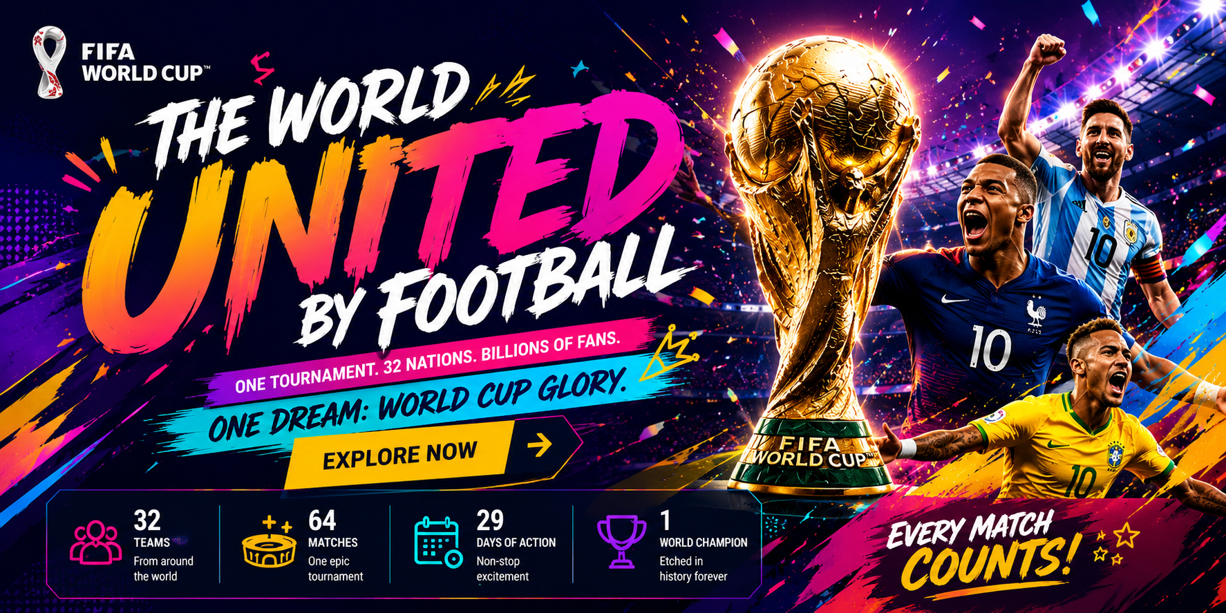 THE WORLD UNITED BY FOOTBALL — 2026 FIFA World Cup 主視覺
